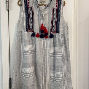 Charlie Paige Blue White Pleated Embellished Sundress